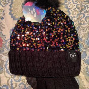 NWT Justice Sequin Hat & Gloves Set